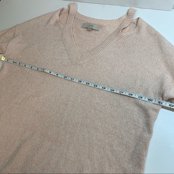 Loft Cold Shoulder Sweater Light Pink V Neck - Picture 9 of 12